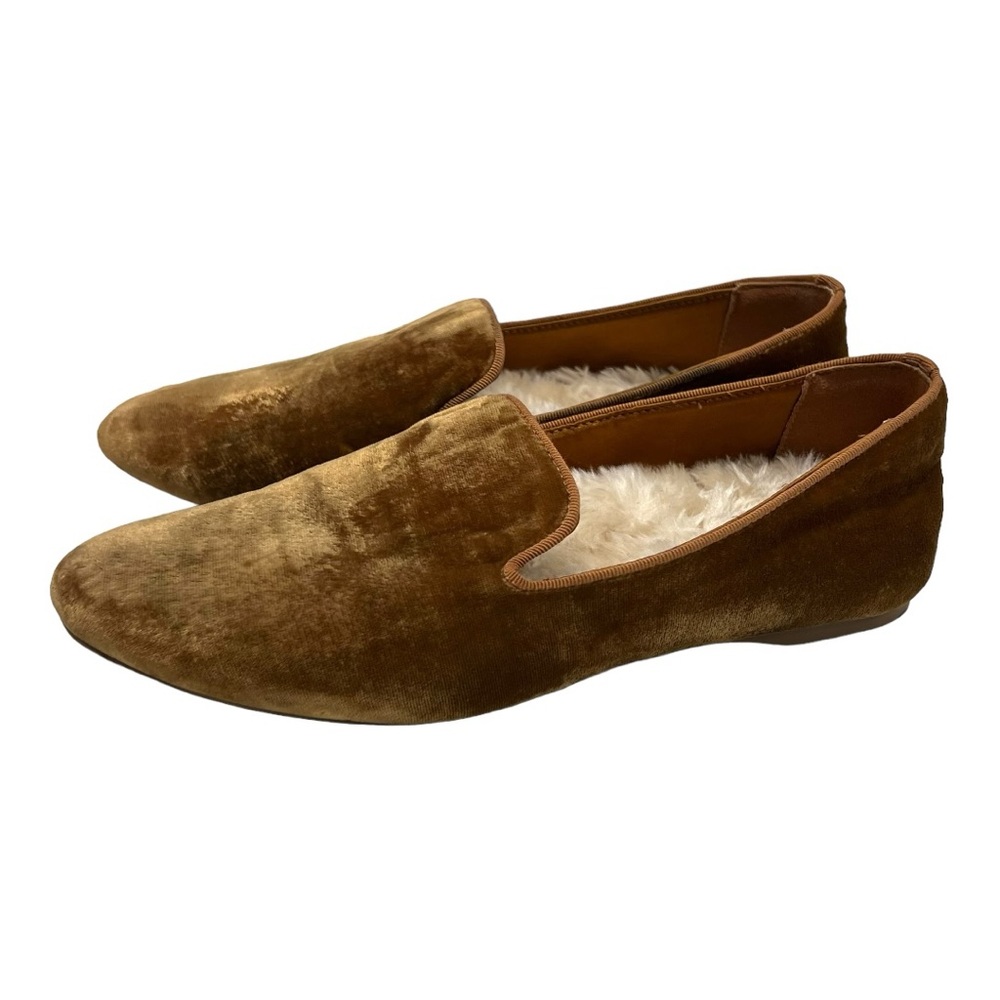 Birdies Starling Gold Velvet Faux Fur Slip On Flats Loafers Women’s 8.5